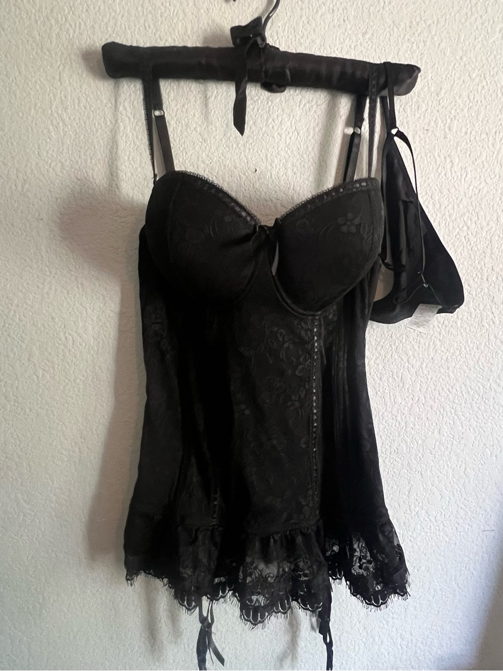 NWT Baci Plus Size Black Lace Bustier & G-String Set 3X/4X